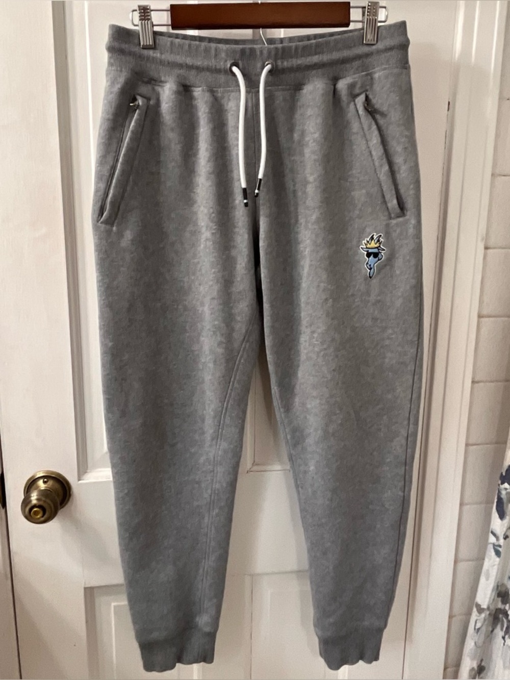 Goat USA Men's Gray Fleece Joggers with Embroidered Patch. Size Medium